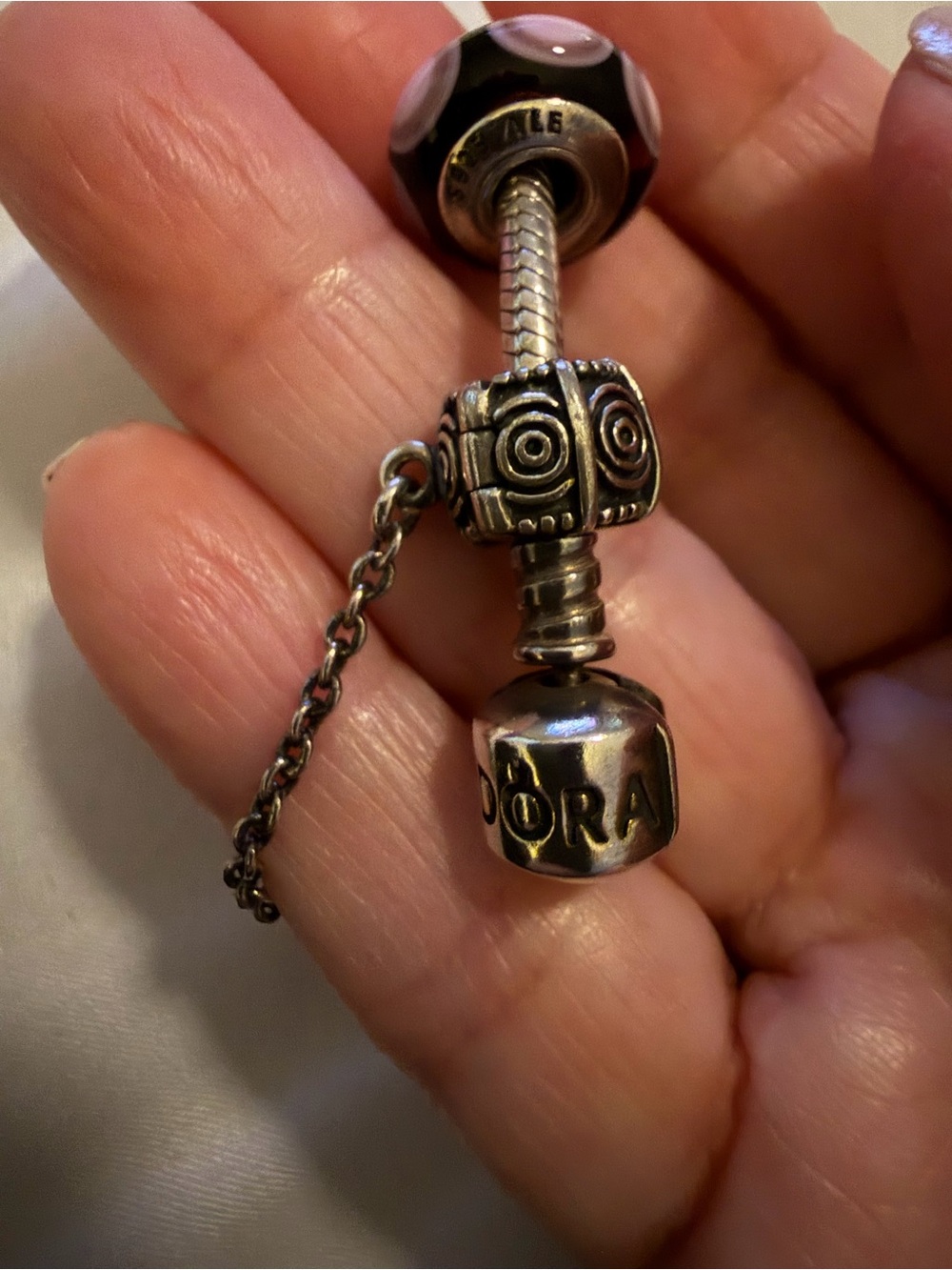 Pandora Sterling Silver Bracelet with Pink and Mauve Murano Glass and Charms - Picture 4 of 11